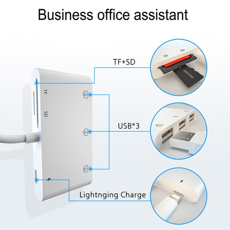 6 in 1 8 Pin Male to 3 USB + TF / SD Card Slot + 8 Pin Power Female Adapter - Converter & Adapter by PMC TechLife | Online Shopping South Africa | PMC TechLife