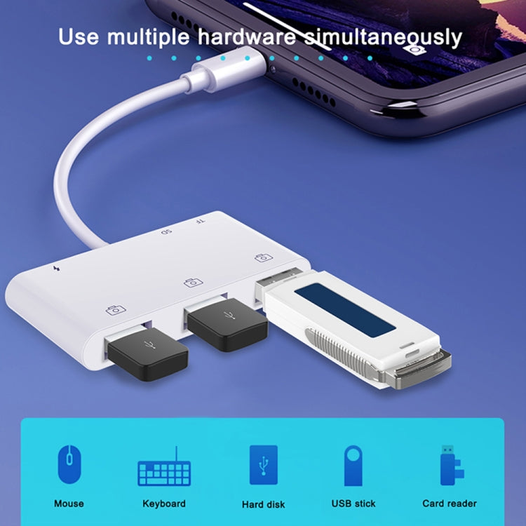 6 in 1 8 Pin Male to 3 USB + TF / SD Card Slot + 8 Pin Power Female Adapter - Converter & Adapter by PMC TechLife | Online Shopping South Africa | PMC TechLife
