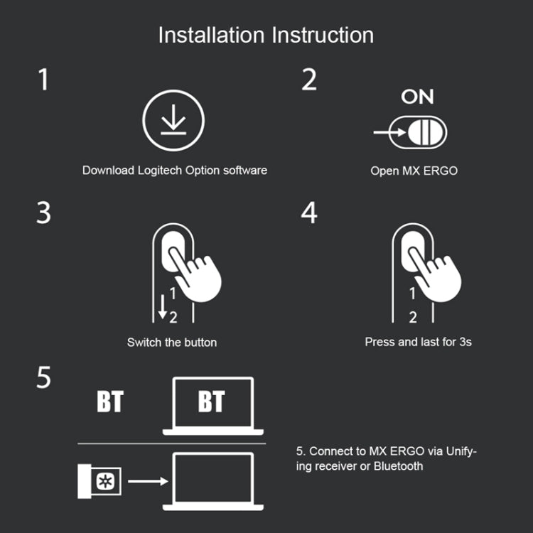 Logitech MX ERGO 440DPI Bluetooth + Unifying Dual-mode Wireless Trackball Optical Mouse(Black) - free shipping - PMC TechLife - Order now!