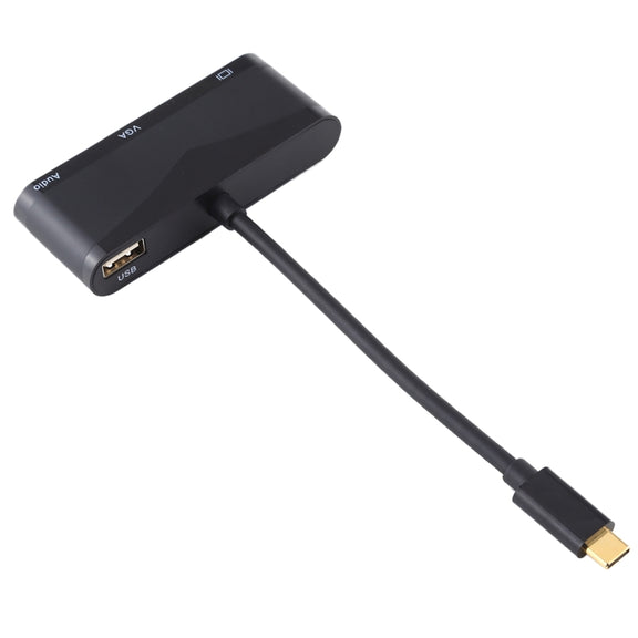 USB 2.0 + Audio Port + VGA + HDMI to USB-C / Type-C HUB Adapter (Black)
