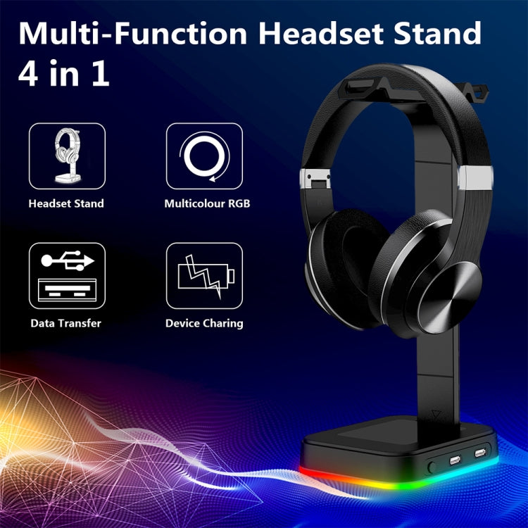 RGBD9 Colorful Glowing Gaming Headset Display Stand with Charging + Data Transmission Dual USB Interface (Black) - Anti-lost & Holder by PMC TechLife | Online Shopping South Africa | PMC TechLife