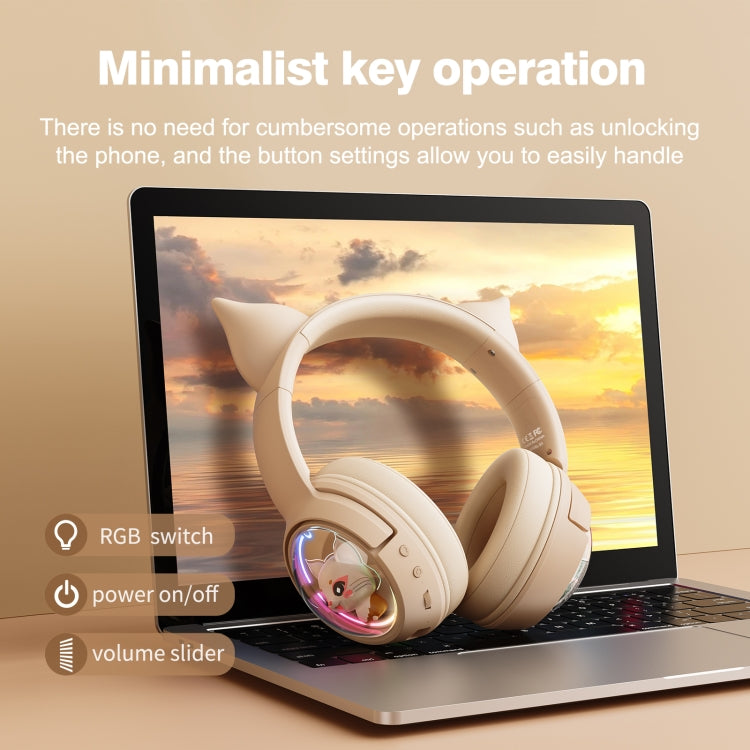 B5 Cat Ear Design USB-C / Type-C RGB Wireless Bluetooth HiFi Headset (Beige)
