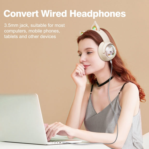 B5 Cat Ear Design USB-C / Type-C RGB Wireless Bluetooth HiFi Headset (Beige)