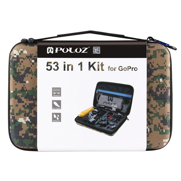 PULUZ 53 in 1 Accessories Total Ultimate Combo Kits with Camouflage EVA Case (Chest Strap + Suction Cup Mount + 3-Way Pivot Arms + J-Hook Buckle + Wrist Strap + Helmet Strap + Extendable Monopod + Sur ...  for GoPro, Insta360, DJI and Other Action Cameras