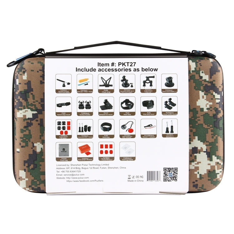 PULUZ 53 in 1 Accessories Total Ultimate Combo Kits with Camouflage EVA Case (Chest Strap + Suction Cup Mount + 3-Way Pivot Arms + J-Hook Buckle + Wrist Strap + Helmet Strap + Extendable Monopod + Sur ...  for GoPro, Insta360, DJI and Other Action Cameras