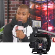 PULUZ U/C Shape Portable Handheld DV Bracket Stabilizer + LED Studio Light Kit with Cold Shoe Tripod Head  for All SLR Cameras and Home DV Camera