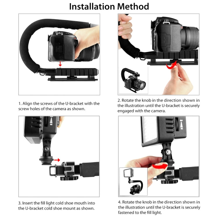 PULUZ U/C Shape Portable Handheld DV Bracket Stabilizer + LED Studio Light Kit with Cold Shoe Tripod Head  for All SLR Cameras and Home DV Camera - free shipping - PMC TechLife - Order now!