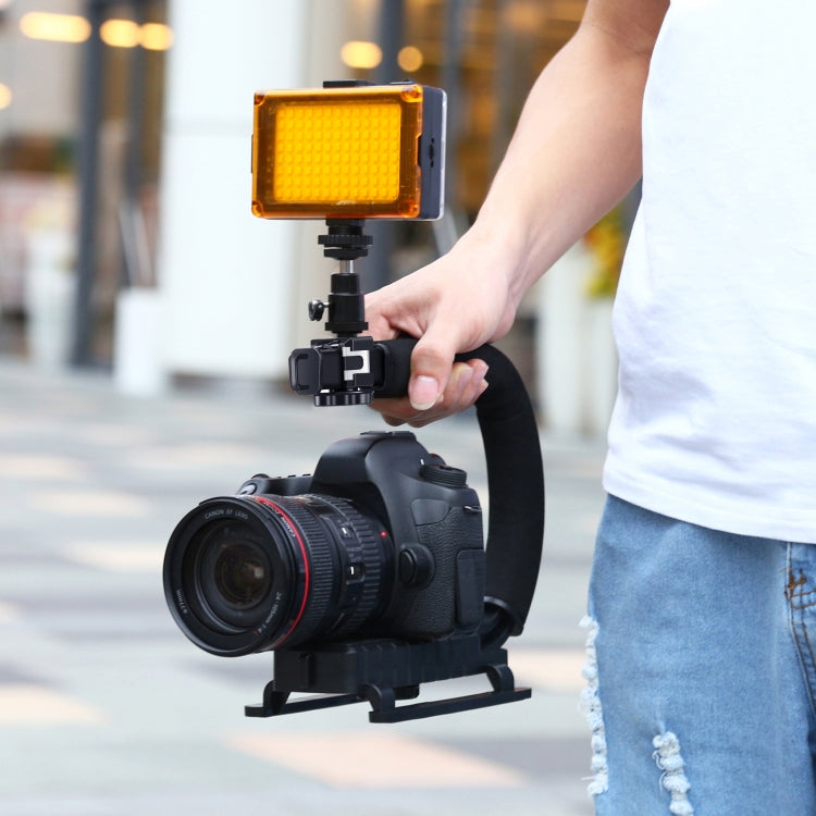 PULUZ U/C Shape Portable Handheld DV Bracket Stabilizer + LED Studio Light Kit with Cold Shoe Tripod Head  for All SLR Cameras and Home DV Camera