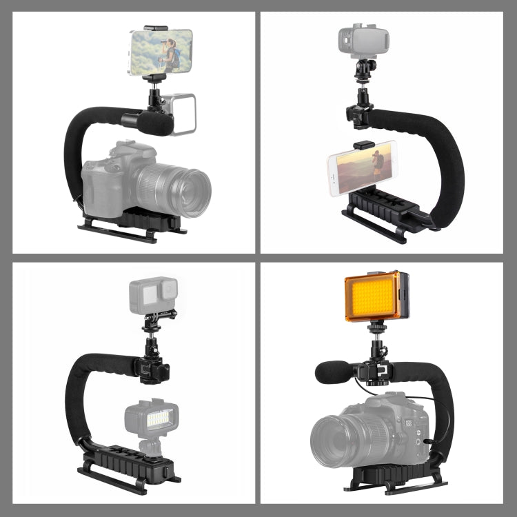 PULUZ U/C Shape Portable Handheld DV Bracket Stabilizer + LED Studio Light + Video Shotgun Microphone Kit with Cold Shoe Tripod Head  for All SLR Cameras and Home DV Camera - free shipping - PMC TechLife - Order now!