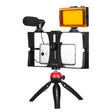 PULUZ 4 in 1 Vlogging Live Broadcast LED Selfie Light Smartphone Video Rig Kits with Microphone + Tripod Mount + Cold Shoe Tripod Head for iPhone, Galaxy, Huawei, Xiaomi, HTC, LG, Google, and Other Smartphones(Red) - Camera Cage by PULUZ | Online Shopping South Africa | PMC TechLife | Buy Now Pay Later Mobicred