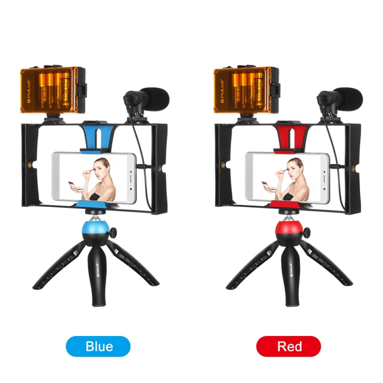 PULUZ 4 in 1 Vlogging Live Broadcast LED Selfie Light Smartphone Video Rig Kits with Microphone + Tripod Mount + Cold Shoe Tripod Head for iPhone, Galaxy, Huawei, Xiaomi, HTC, LG, Google, and Other Smartphones(Red) - Camera Cage by PULUZ | Online Shopping South Africa | PMC TechLife | Buy Now Pay Later Mobicred