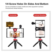 PULUZ 4 in 1 Vlogging Live Broadcast LED Selfie Light Smartphone Video Rig Kits with Microphone + Tripod Mount + Cold Shoe Tripod Head for iPhone, Galaxy, Huawei, Xiaomi, HTC, LG, Google, and Other Smartphones(Red)