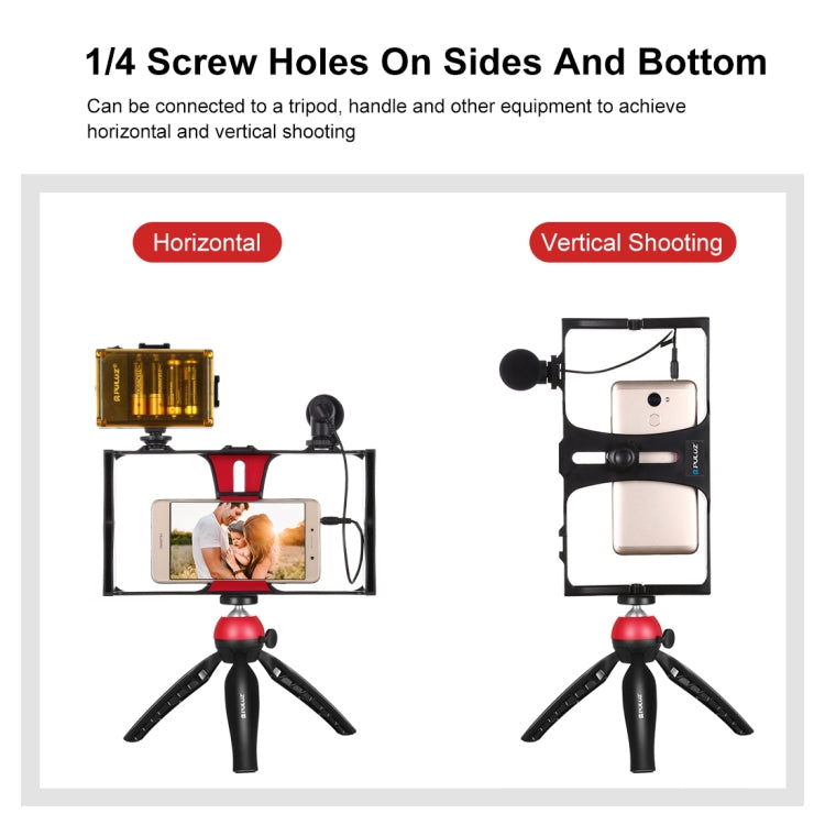 PULUZ 4 in 1 Vlogging Live Broadcast LED Selfie Light Smartphone Video Rig Kits with Microphone + Tripod Mount + Cold Shoe Tripod Head for iPhone, Galaxy, Huawei, Xiaomi, HTC, LG, Google, and Other Smartphones(Red)