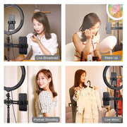 PULUZ 11.8 inch 30cm Light + 1.65m Tripod + Dual Phone Bracket Curved Surface USB 3 Modes Dimmable Dual Color Temperature LED Ring Vlogging Video Light  Live Broadcast Kits with Phone Clamp(Black)
