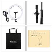 PULUZ 11.8 inch 30cm Light + 1.65m Tripod + Dual Phone Bracket Curved Surface USB 3 Modes Dimmable Dual Color Temperature LED Ring Vlogging Video Light  Live Broadcast Kits with Phone Clamp(Black)
