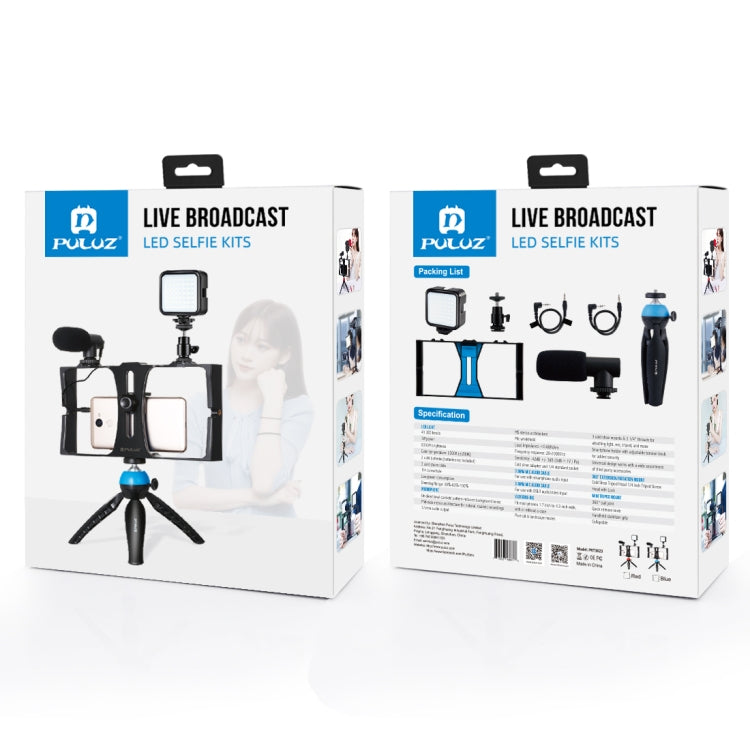 PULUZ 4 in 1 Vlogging Live Broadcast LED Selfie Fill Light Smartphone Video Rig Kits with Microphone + Tripod Mount + Cold Shoe Tripod Head for iPhone, Galaxy, Huawei, Xiaomi, HTC, LG, Google, and Other Smartphones(Red)