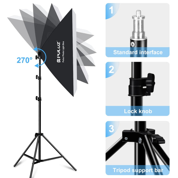 PULUZ Softbox Lighting Kit 2 PCS 50x70cm Professional Photo Studio Photography Light Equipment with 2 x E27 Socket Bulb Photography Lighting Kit(EU Plug)