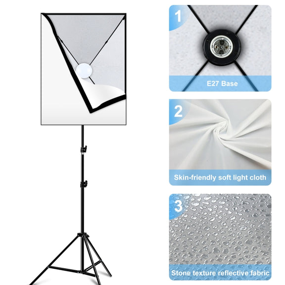PULUZ Softbox Lighting Kit 2 PCS 50x70cm Professional Photo Studio Photography Light Equipment with 2 x E27 Socket Bulb Photography Lighting Kit(EU Plug)