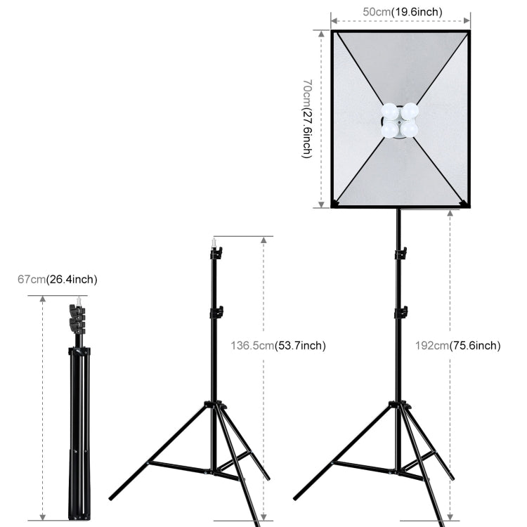 PULUZ Softbox Lighting Kit 2 PCS 50x70cm Professional Photo Studio Photography Light Equipment with 8 x E27 20W E27 Socket Bulb Photography Lighting Kit for Filming Portrait Shooting / Fashion Advertising Photography(EU Plug)
