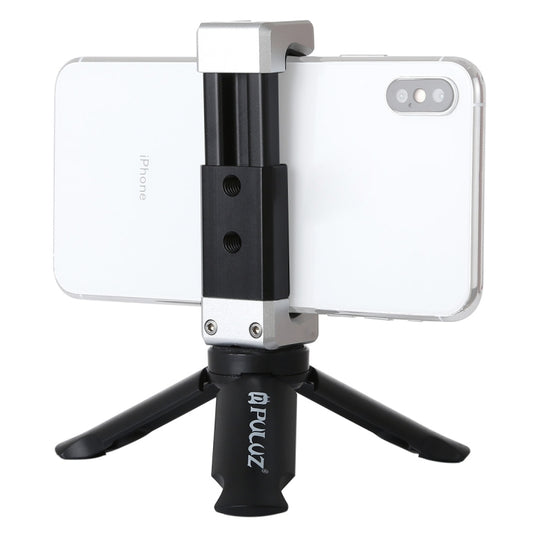 PULUZ Folding Plastic Tripod + Aluminum Alloy Clamp Bracket with Cold Shoe for iPhone, Galaxy, Huawei, Xiaomi, Sony, HTC, Google and other Smartphones - Desktop Holder by PULUZ | Online Shopping South Africa | PMC Jewellery | Buy Now Pay Later Mobicred