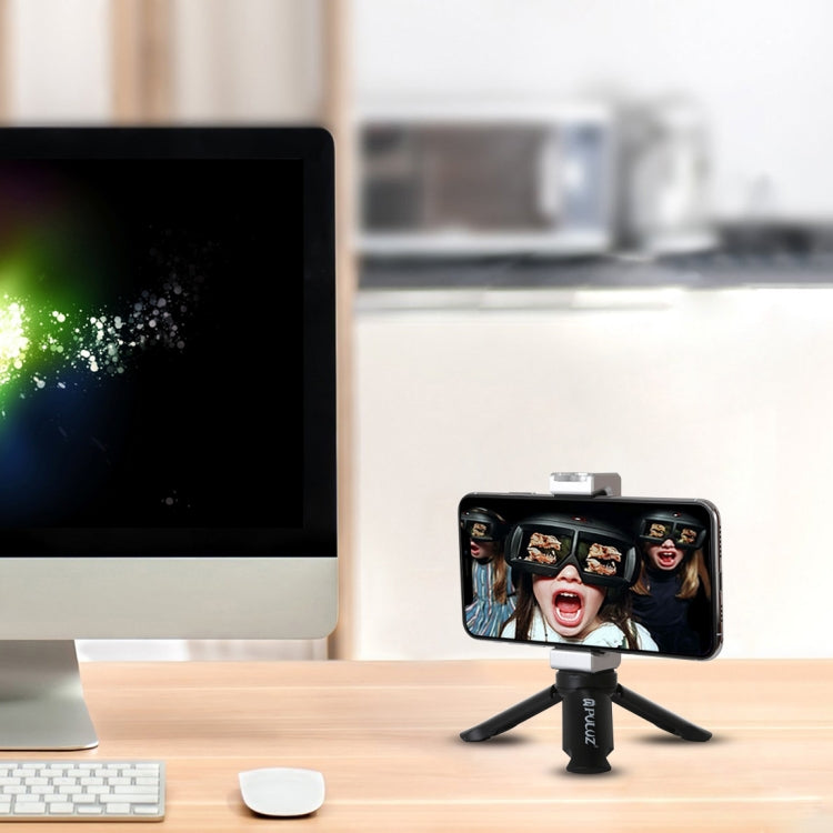 PULUZ Folding Plastic Tripod + Aluminum Alloy Clamp Bracket with Cold Shoe for iPhone, Galaxy, Huawei, Xiaomi, Sony, HTC, Google and other Smartphones