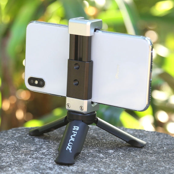 PULUZ Folding Plastic Tripod + Aluminum Alloy Clamp Bracket with Cold Shoe for iPhone, Galaxy, Huawei, Xiaomi, Sony, HTC, Google and other Smartphones