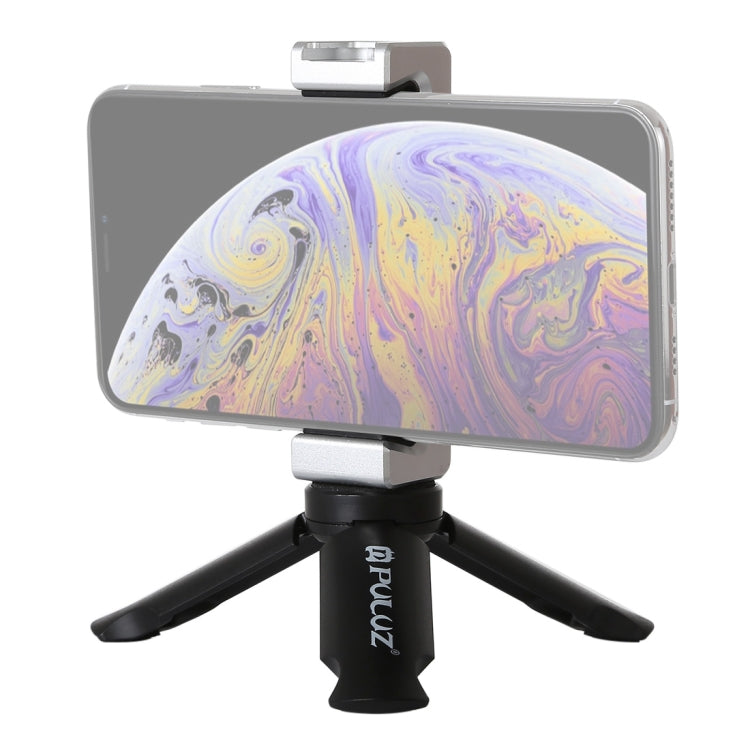 PULUZ Folding Plastic Tripod + Aluminum Alloy Clamp Bracket with Cold Shoe for iPhone, Galaxy, Huawei, Xiaomi, Sony, HTC, Google and other Smartphones
