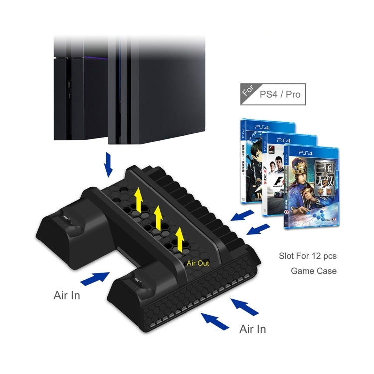 DOBE TP4-882 3 in 1 Game Console Cooling Fan + Game Storage Slots + Game Controller Charging Dock for Sony PS4 / PS4 Pro / PS4 Slim(Black)