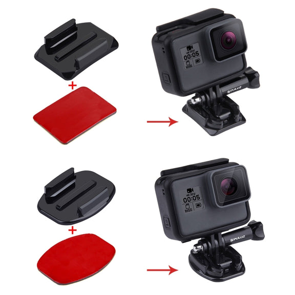 PULUZ 2 PCS Curved Surface Mounts + 2 PCS Flat Surface Mounts + 4 PCS Adhesive Mount Stickers for PULUZ Action Sports Cameras Jaws Flex Clamp Mount for GoPro, Insta360, DJI and Other Action Cameras