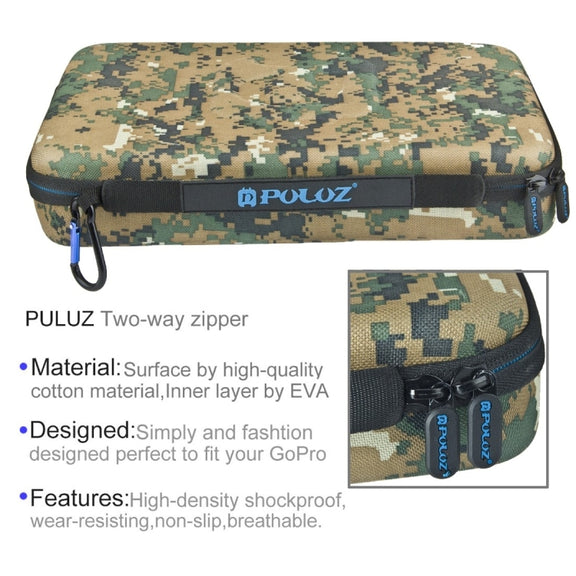 PULUZ Camouflage Pattern Water-resistant Carrying and Travel Case for for GoPro, Insta360, DJI and Other Action Cameras Accessories, Large Size: 32cm x 22cm x 7cm