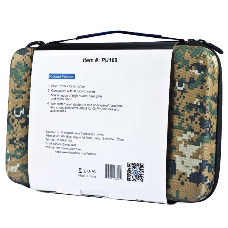 PULUZ Camouflage Pattern Water-resistant Carrying and Travel Case for for GoPro, Insta360, DJI and Other Action Cameras Accessories, Large Size: 32cm x 22cm x 7cm