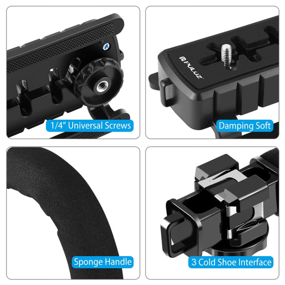 PULUZ U/C Shape 3-Head Cold Shoes Portable Handheld DV Bracket Stabilizer for All SLR Cameras and Home DV Camera
