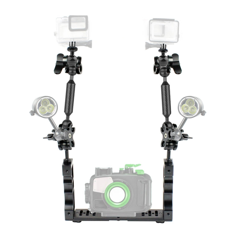 PULUZ Dual Handle Aluminium Tray Stabilizer with 4 x Dual Ball Aluminum Alloy Clamp & 2 x 7 inch Floating Arm & 2 x Ball Head Adapter for Underwater Camera Housings - free shipping - PMC Jewellery - Order now!