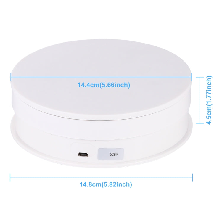 PULUZ 15cm USB Electric Rotating Turntable Display Stand Video Shooting Props Turntable for Photography, Load 1-5kg(White)