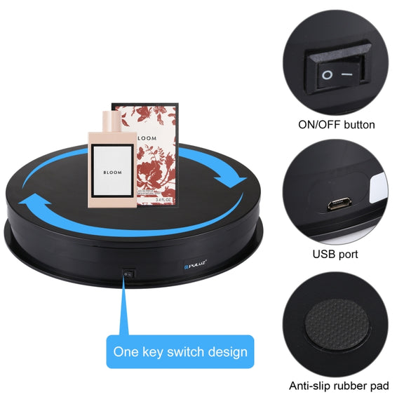 PULUZ 30cm USB Electric Rotating Turntable Display Stand Video Shooting Props Turntable for Photography, Load 10-20kg(Black)