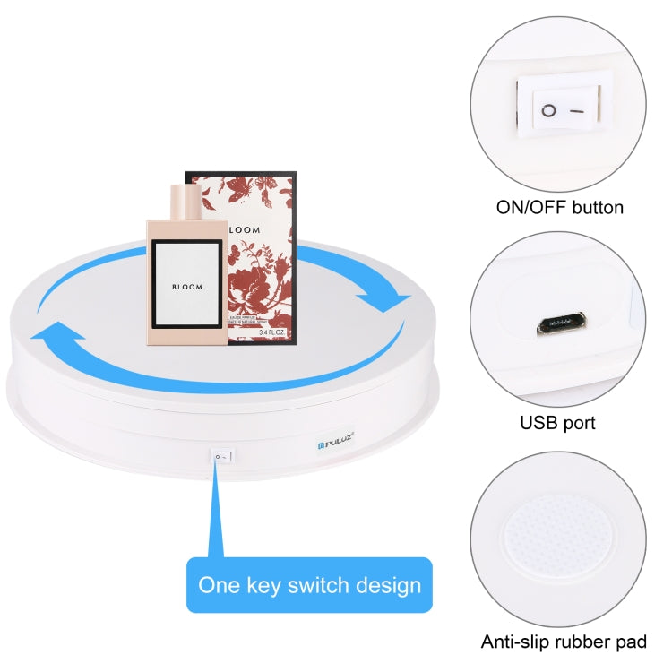 PULUZ 30cm USB Electric Rotating Turntable Display Stand Video Shooting Props Turntable for Photography, Load 10-20kg(White) - free shipping - PMC TechLife - Order now!