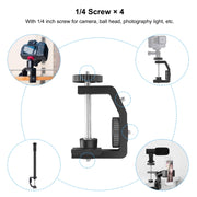 PULUZ C Clamp Mount Light Stand Extension Central Shaft Rod Monopod Holder Kits with Ball-Head, Rod Length: 33-60cm(Black)