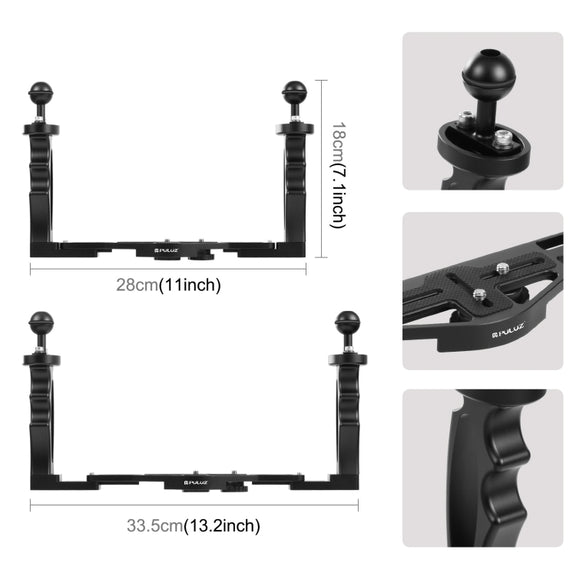 PULUZ Dual Handles Aluminium Alloy Tray Stabilizer for Underwater Camera Housings(Black)