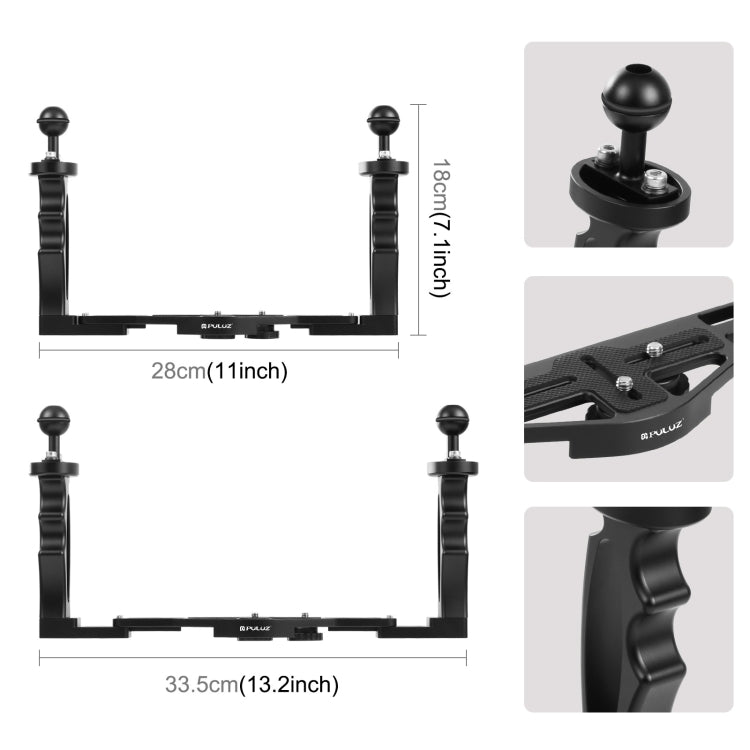 PULUZ Dual Handles Aluminium Alloy Tray Stabilizer for Underwater Camera Housings(Black)
