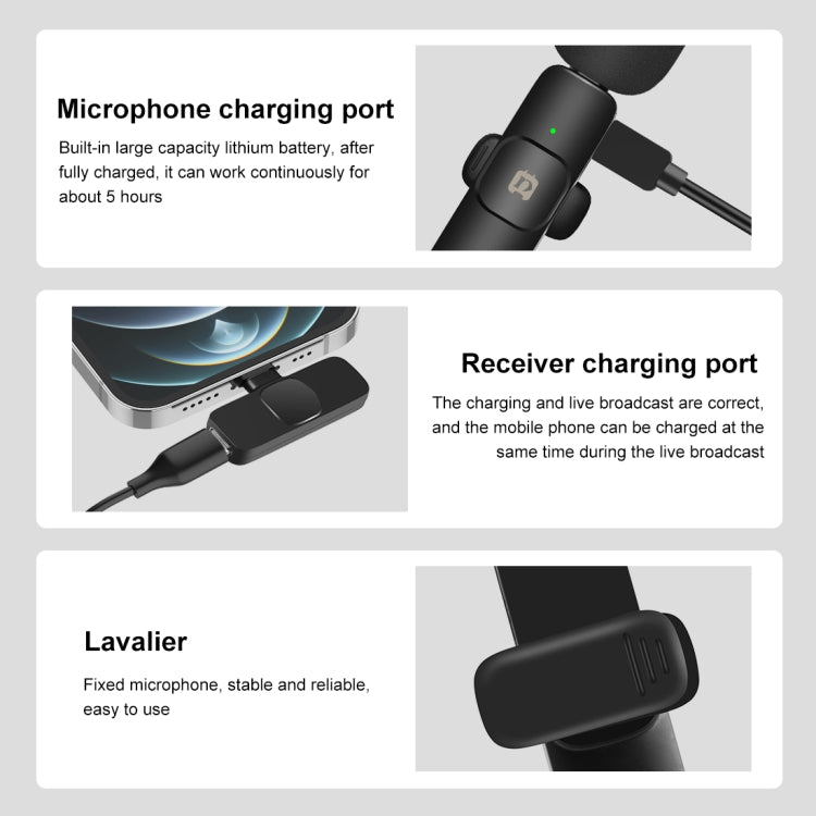 PULUZ Wireless Lavalier Noise Reduction Reverb Microphones for iPhone / iPad, 8-Pin Receiver and Dual Microphones(Black) - Microphone by PULUZ | Online Shopping South Africa | PMC TechLife