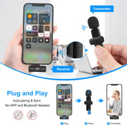PULUZ Wireless Lavalier Noise Reduction Reverb Microphones for iPhone / iPad, 8-Pin Receiver and Dual Microphones(Black)