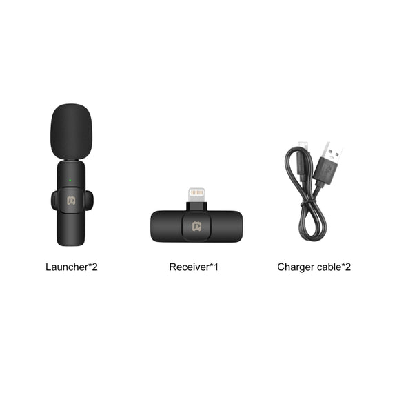 PULUZ Wireless Lavalier Noise Reduction Reverb Microphones for iPhone / iPad, 8-Pin Receiver and Dual Microphones(Black)