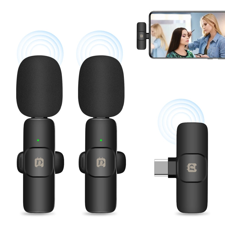 PULUZ Wireless Lavalier Noise Reduction Reverb Microphones for Type-C Phone, Type-C Receiver and Dual Microphones (Black) - Microphone by PULUZ | Online Shopping South Africa | PMC TechLife