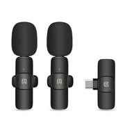 PULUZ Wireless Lavalier Noise Reduction Reverb Microphones for Type-C Phone, Type-C Receiver and Dual Microphones (Black)