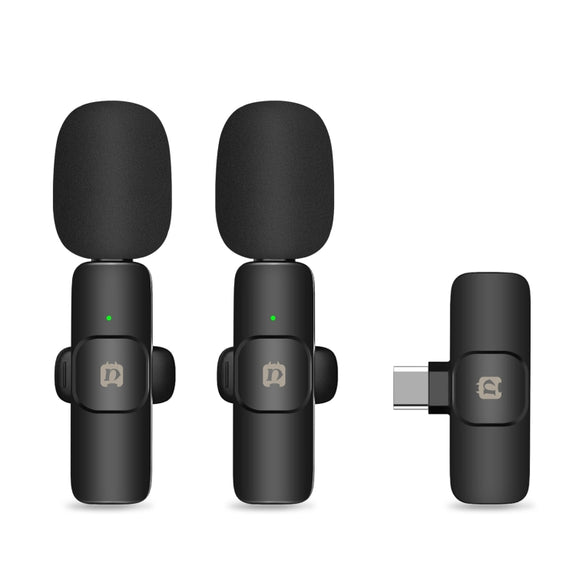 PULUZ Wireless Lavalier Noise Reduction Reverb Microphones for Type-C Phone, Type-C Receiver and Dual Microphones (Black)