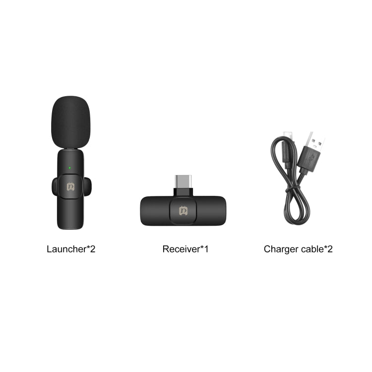 PULUZ Wireless Lavalier Noise Reduction Reverb Microphones for Type-C Phone, Type-C Receiver and Dual Microphones (Black)