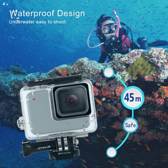 PULUZ 45m Underwater Water-resistant Housing Diving Case for GoPro HERO7 Silver / HERO7 White, with Buckle Basic Mount & Screw(Transparent)