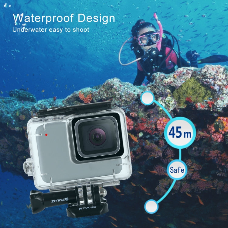 PULUZ 45m Underwater Water-resistant Housing Diving Case for GoPro HERO7 Silver / HERO7 White, with Buckle Basic Mount & Screw(Transparent)