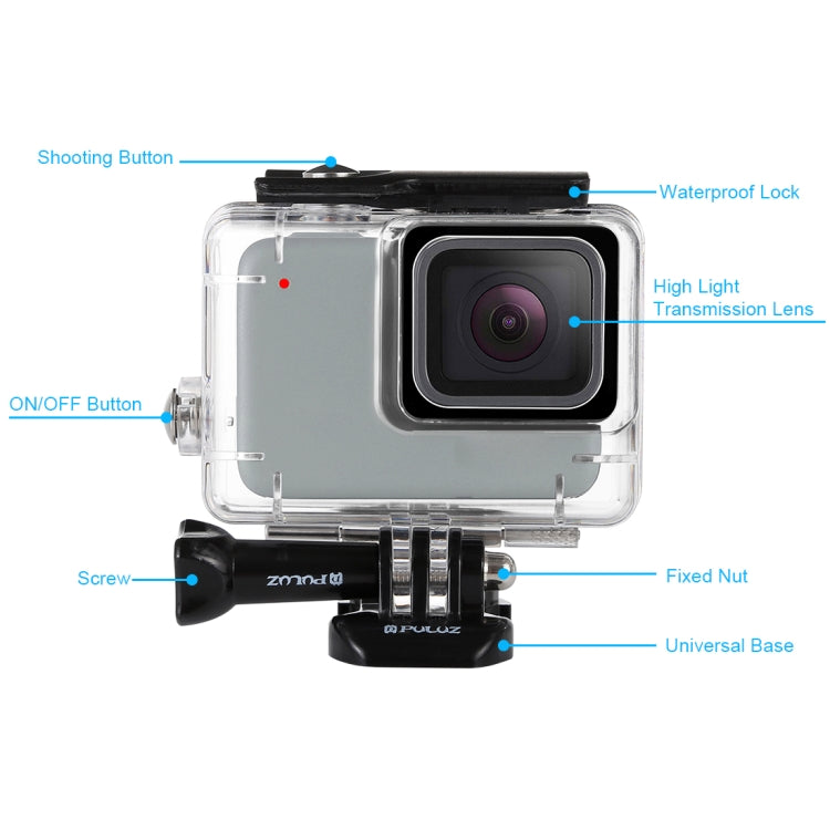 PULUZ 45m Underwater Water-resistant Housing Diving Case for GoPro HERO7 Silver / HERO7 White, with Buckle Basic Mount & Screw(Transparent)