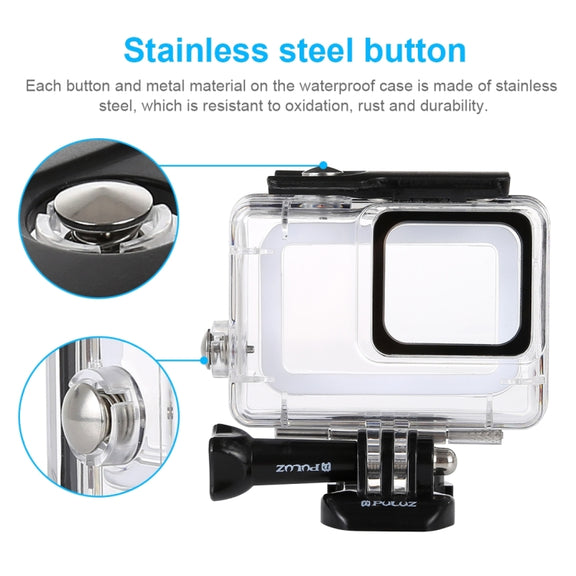 PULUZ 45m Underwater Water-resistant Housing Diving Case for GoPro HERO7 Silver / HERO7 White, with Buckle Basic Mount & Screw(Transparent)